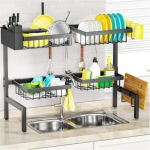 Over Sink Dish Drying Rack 2-Tier Powerful Space-Saving Kitchen Organizer